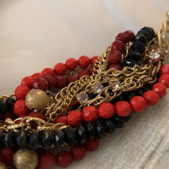 Gorgeous Red, Black, Gold, and Faux Diamond Statement Necklace - Picture 3 of 4